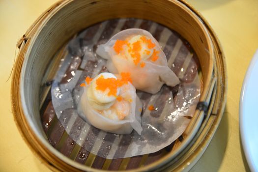 Soft focus of Chinese dim sum Shrimp Wonton , Steamed Chinese groumet cuisine