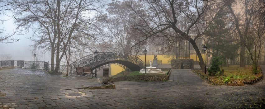 Odessa, Ukraine 11.28.2019.   Old town corner in Odessa, Ukraine, on a foggy autumn day