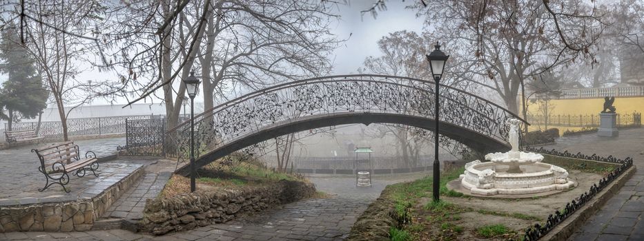 Odessa, Ukraine 11.28.2019.   Old town corner in Odessa, Ukraine, on a foggy autumn day