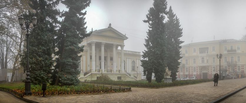 Odessa, Ukraine 11.28.2019.  Archaeological Museum on Primorsky Boulevard in Odessa, Ukraine, on a foggy autumn day