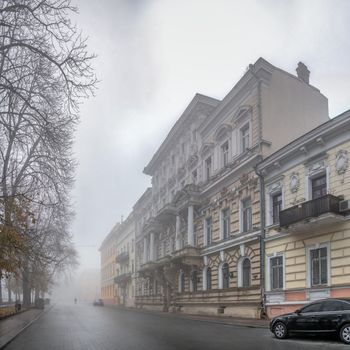 Odessa, Ukraine 11.28.2019.   Primorsky Boulevard in Odessa, Ukraine, on a foggy autumn day