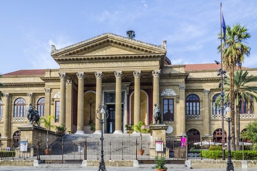 facade of the biggest opera theater in italy called theater massimo in the city of palermo