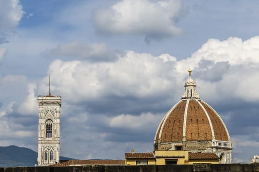 Detail of the heights of the cathedral of Florence the bell tower and the dome