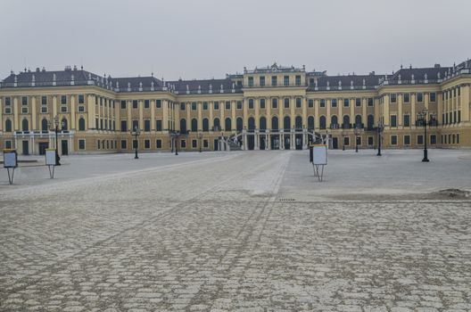 Cold winter afternoon in the baroque palace of Schonbrunn old dwelling of Empress Elizabeth