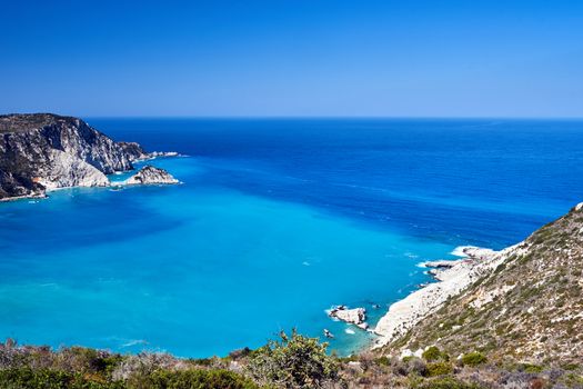 Rocky coast at Petani Bay on the island of Kefalonia in Greece