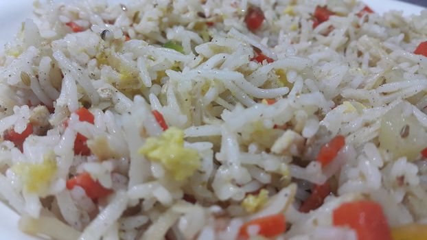 Basmati Rice Pulao or pulav with Peas, or vegetable rice using green peas also known as matar pulao background