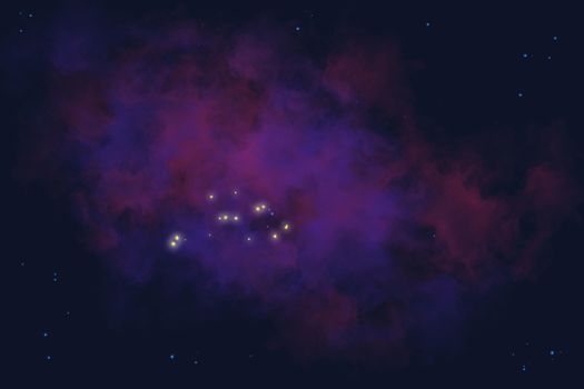 Nebula and stars in violet tone, universe digital illustration