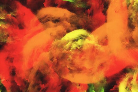 Abstract image of exploded powder in green and yellow, digital illustration