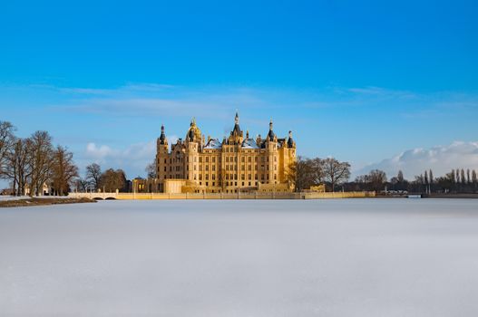 The beautiful, fairy-tale Castle of Schwerin in winter times.