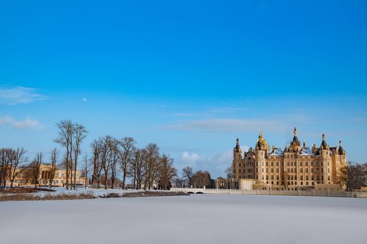 The beautiful, fairy-tale Castle of Schwerin in winter times.
