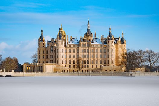 The beautiful, fairy-tale Castle of Schwerin in winter times.