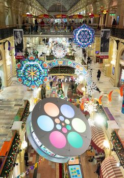 23 November 2018, Moscow, Russia. Christmas decoration in the shopping center GUM on red square in Moscow.