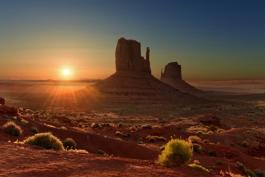 Sunrise over Monument Valley Tribal Park in Utah-Arizona border, USA