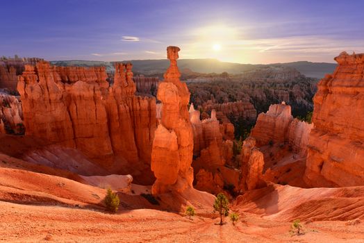 Thor's hammer in Bryce Canyon National Park in Utah USA at sunrise.