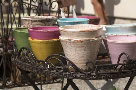 Rustic retro ceramic flower pots in various colors