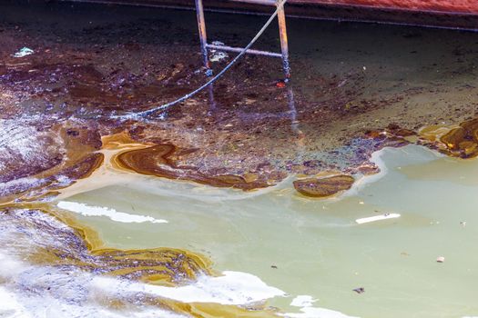 Ecological catastrophy. Spill of oil products into the sea.