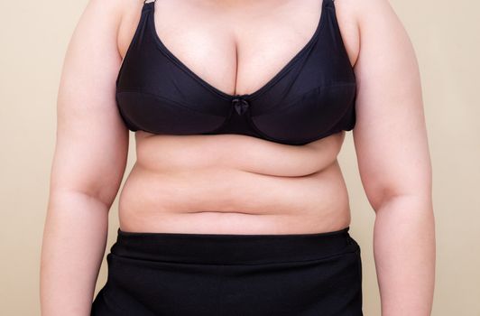 Fat woman., Shape up healthy stomach muscle, and diet lifestyle, to reduce belly concept.