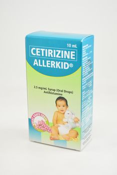 MANILA, PH - SEPT 10 - Cetirizine allerkid antihistamine syrup box on September 10, 2020 in Manila, Philippines.