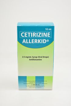 MANILA, PH - SEPT 10 - Cetirizine allerkid antihistamine syrup box on September 10, 2020 in Manila, Philippines.