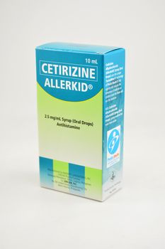 MANILA, PH - SEPT 10 - Cetirizine allerkid antihistamine syrup box on September 10, 2020 in Manila, Philippines.