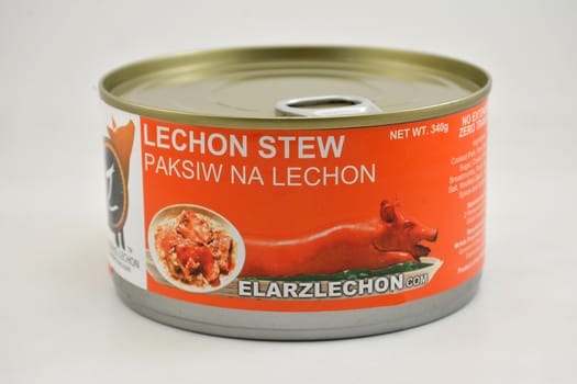 MANILA, PH - SEPT 10 - Elarz lechon (roasted pork) lechon stew can on September 10, 2020 in Manila, Philippines.