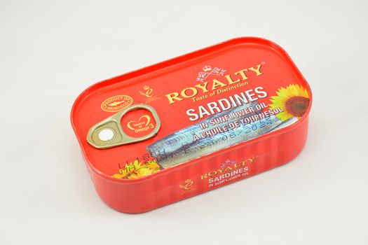 MANILA, PH - SEPT 10 - Royalty sardines in sunflower oil can on September 10, 2020 in Manila, Philippines.