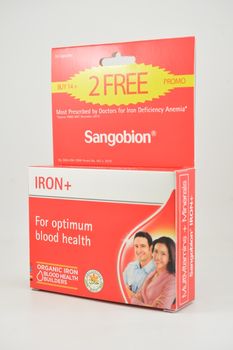 MANILA, PH - SEPT 10 - Sangobion iron capsules in box on September 10, 2020 in Manila, Philippines.
