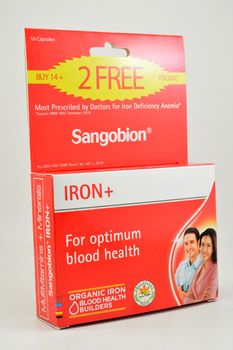 MANILA, PH - SEPT 10 - Sangobion iron capsules in box on September 10, 2020 in Manila, Philippines.