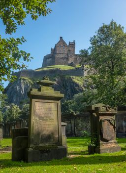 Edinburgh Castle As Seen From An Ancient Cemetery In The West End Of The City