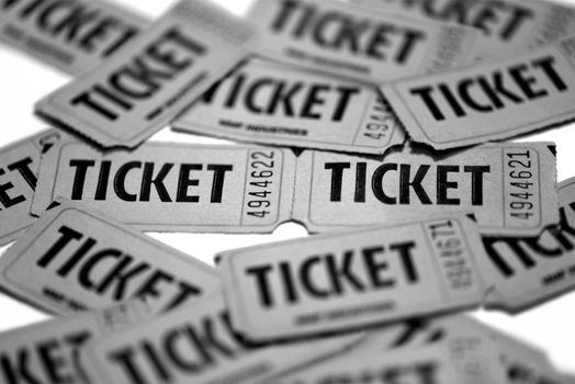 Close-up of general admission tickets isolated in white background