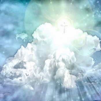 Holy light in clouds. 3D rendering