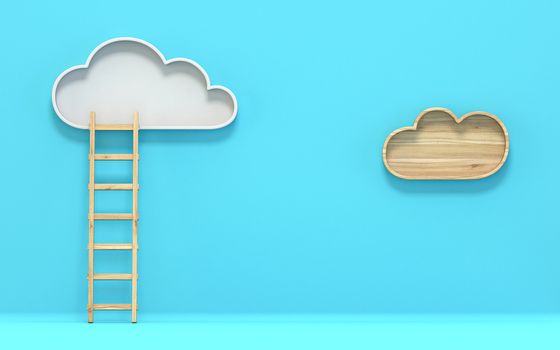 Cloud with ladder 3D render illustration on blue background