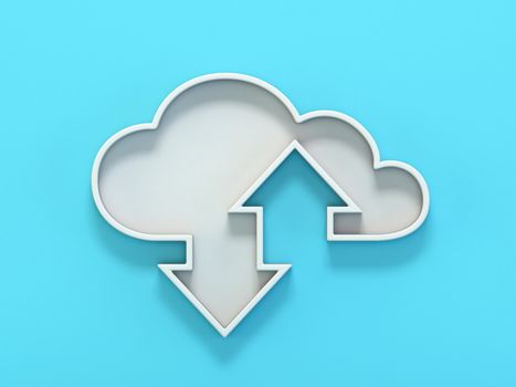 Cloud sign up and down arrows 3D render illustration isolated on blue background