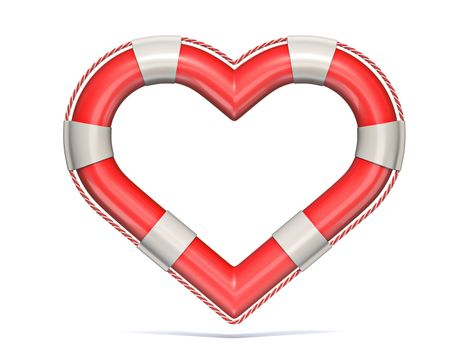 Lifebuoy heart shaped 3D render illustration isolated on white background