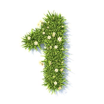 Grass font Number 1 ONE 3D rendering illustration isolated on white background