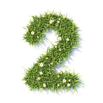 Grass font Number 2 TWO 3D rendering illustration isolated on white background