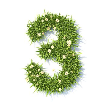 Grass font Number 3 THREE 3D rendering illustration isolated on white background