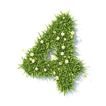 Grass font Number 4 FOUR 3D rendering illustration isolated on white background