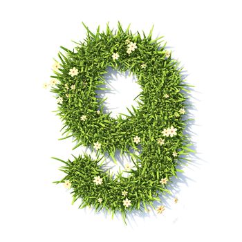 Grass font Number 9 NINE 3D rendering illustration isolated on white background