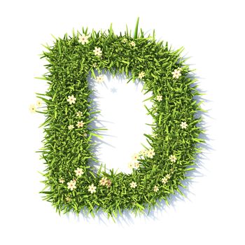 Grass font Letter D 3D rendering illustration isolated on white background