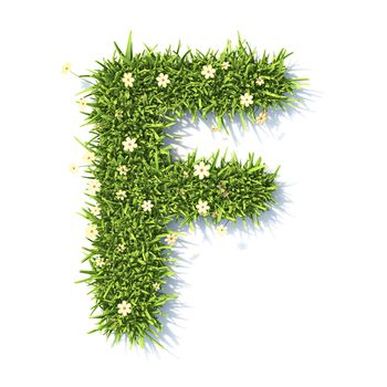 Grass font Letter F 3D rendering illustration isolated on white background