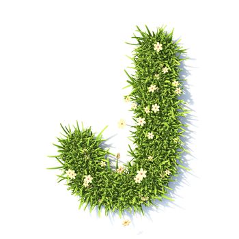 Grass font Letter J 3D rendering illustration isolated on white background