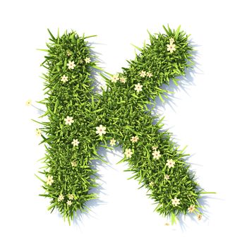 Grass font Letter K 3D rendering illustration isolated on white background