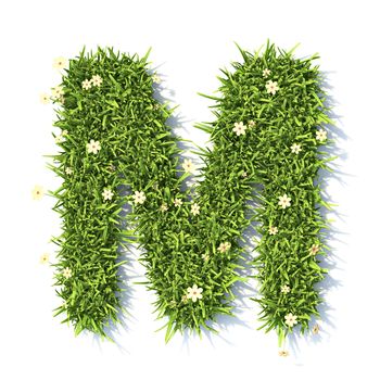 Grass font Letter M 3D rendering illustration isolated on white background