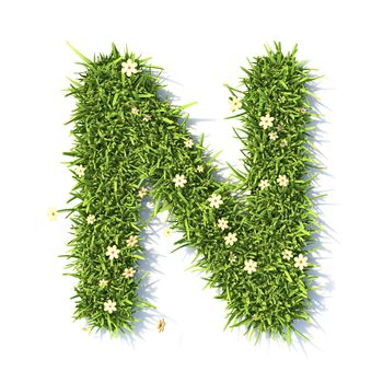 Grass font Letter N 3D rendering illustration isolated on white background