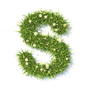 Grass font Letter S 3D rendering illustration isolated on white background