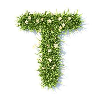 Grass font Letter T 3D rendering illustration isolated on white background