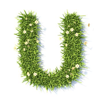 Grass font Letter U 3D rendering illustration isolated on white background