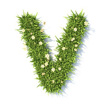 Grass font Letter V 3D rendering illustration isolated on white background