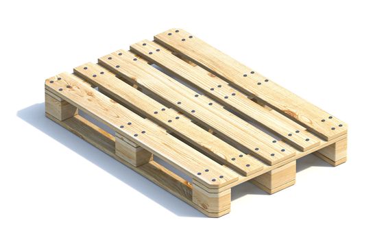 Wooden euro pallet 3D render illustration isolated on white background